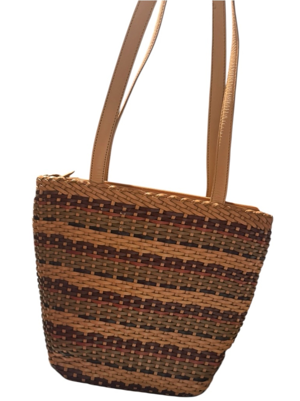 Vintage Fossil Wicker Tote Bag in Tan and Multicolor - Picture 3 of 6
